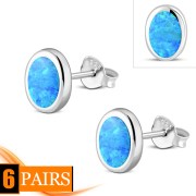 Synthetic Opal Oval Sterling Silver Stud Earrings, e346
